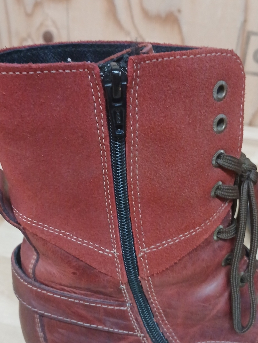 Taos Footwear Red-Brown Leather Lace-Up Combat Boots Zipper Side Size 41 (10) - Picture 7 of 12